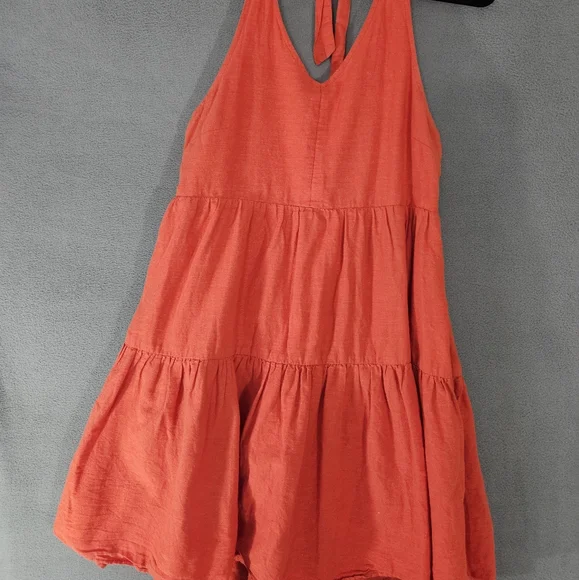 American Eagle Outfitters | Dresses | American Eagle Medium Haulter Mini  Dress Orange Teir Linen Blend Vneck Beach | Poshmark